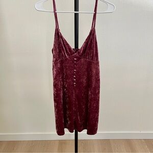 Forever 21 Crushed Velvet Pink Merlot Velvet V-Neck Mini Dress